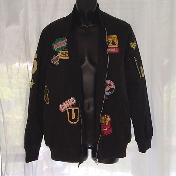 Varsity Jacket Black Satin Patches size small - Picture 9 of 14